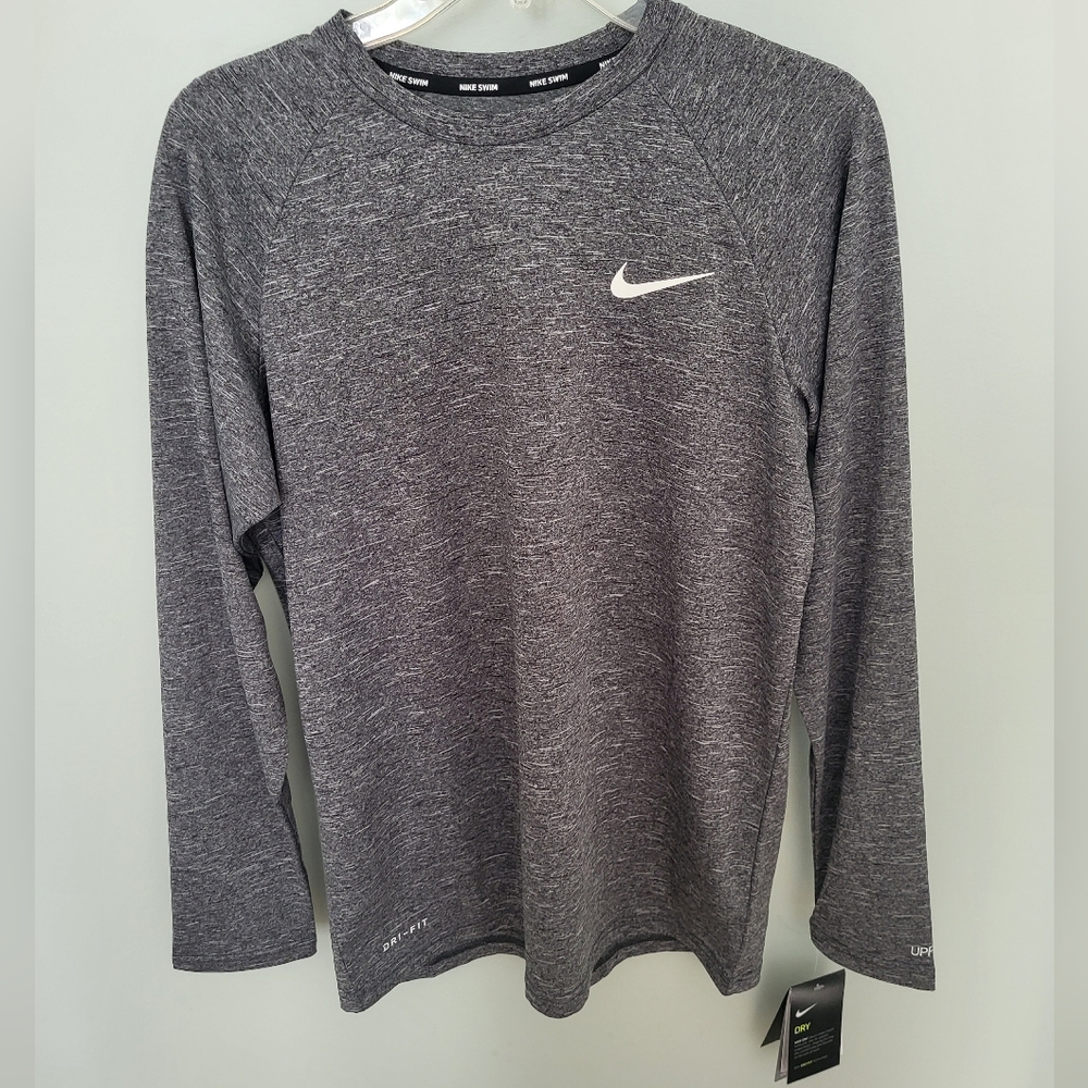 Nike Mens Dri Fit‎ Gray Hydroguard Long Sleeve Shirt UPF 40 Size Small New - Picture 2 of 7